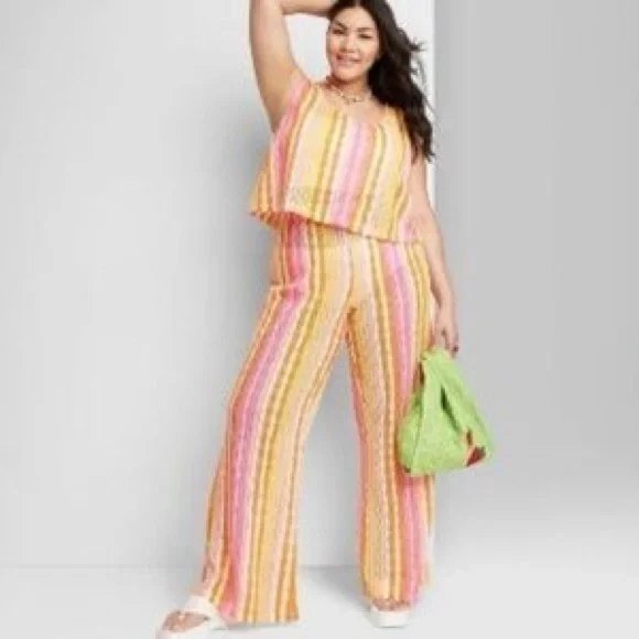 Striped Pink and Orange Cover-Up Set - Picture 1 of 6